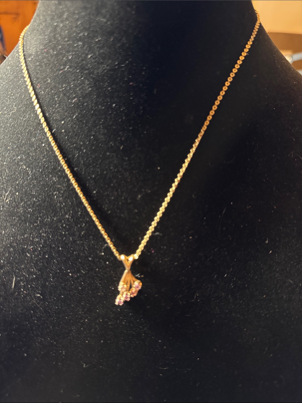 Vintage Source Unknown Gold-Tone Necklace With Pink Stone Cluster